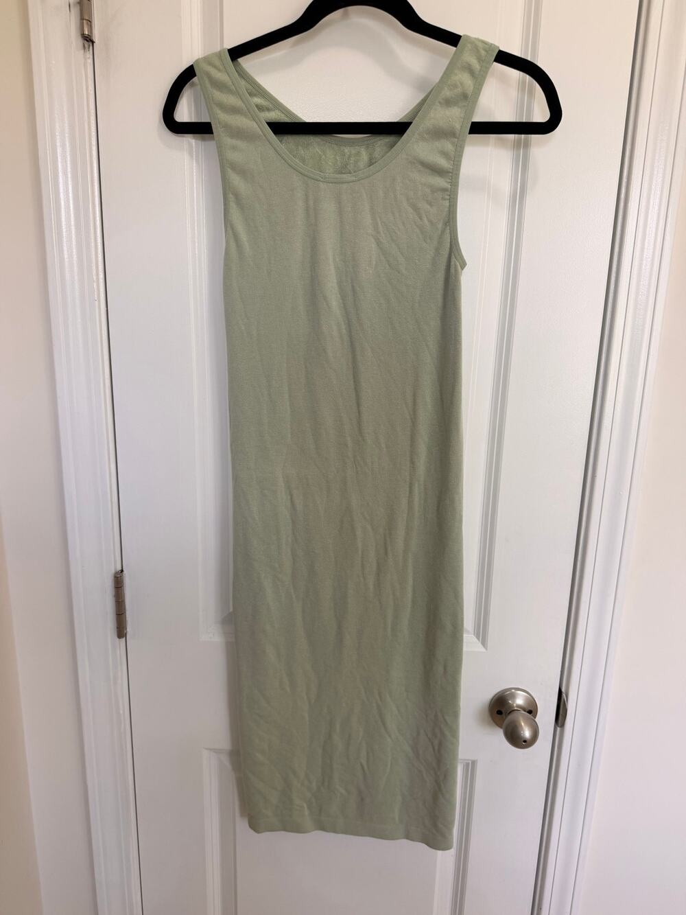 Zara Knit Sage Green Ribbed Terry Knit Bodycon Midi Tank Dress Size M